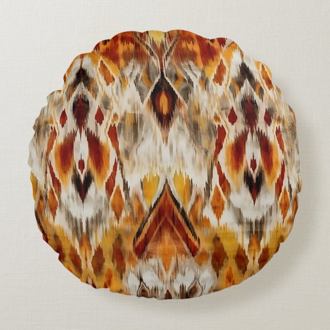 Coussins Ronds Neutralité moderne Boho Brown Orange Ikat Tribal (Devant)