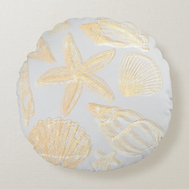 Coussins Ronds Neutre gris Tan Beige Seashell Shells Beach House (Devant)