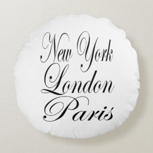 Coussins Ronds New York Londres Paris - Typographie Slogan