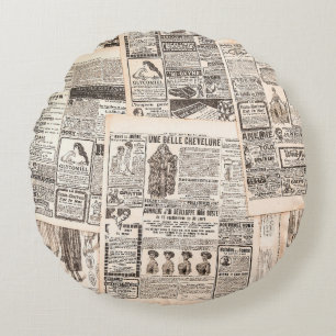 Coussins Ronds Newspaper pages with antique advertising. Woman's