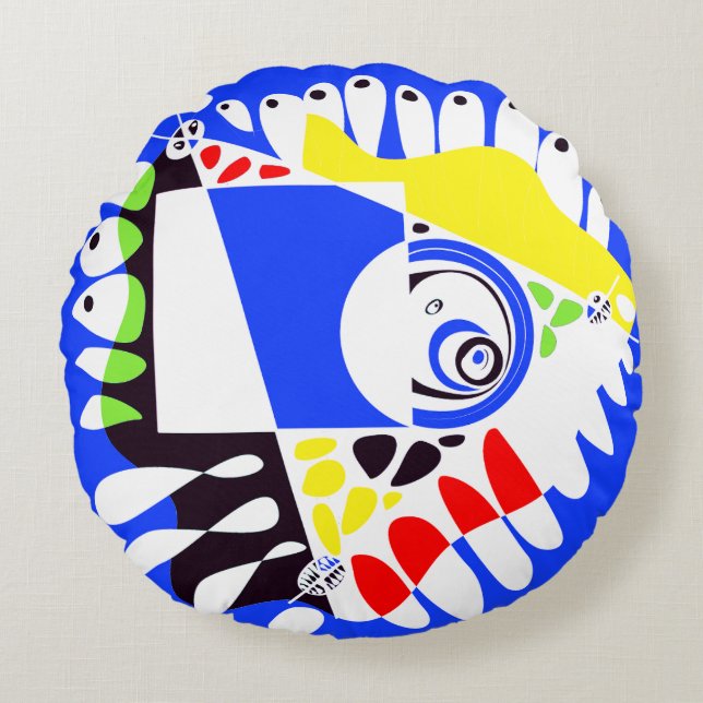 Coussins Ronds Nid d'oiseau - Royal Blue White (Devant)