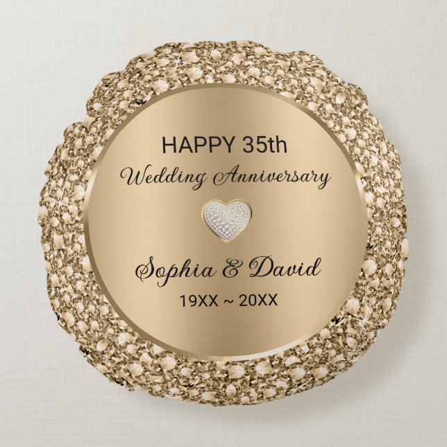 Coussins Ronds Noces de cuivre Diamants Anniversaire de mariage  (Devant)