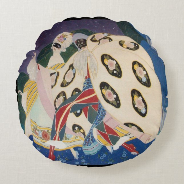 Coussins Ronds NOCTURNE AVEC MASQUES / Mascarade vénitienne Art D (Devant)