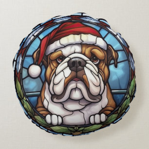 Coussins Ronds Noël à Bulldog en verre tendu