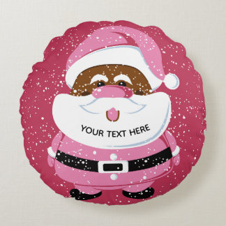 Coussins Ronds Noël au Père Noël afro-américain rose mignon
