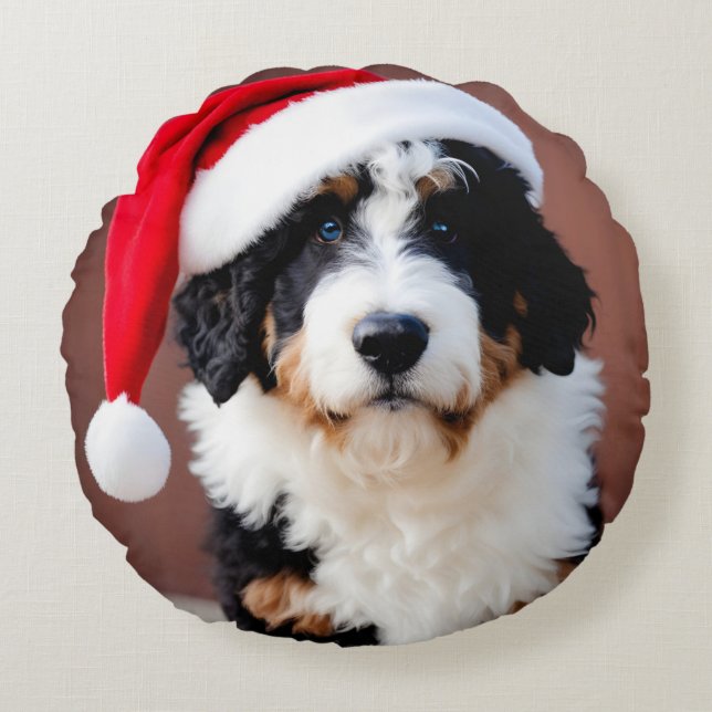 Coussins Ronds Noël Bernedoodle (Devant)