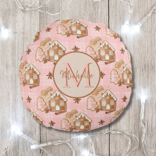 Coussins Ronds Noël Brown pain d'épices Maison Arbres rose Plaid