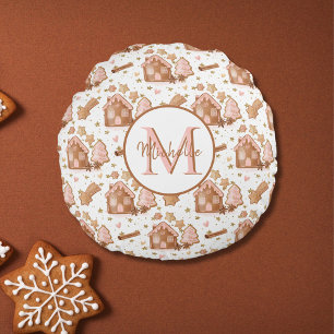 Coussins Ronds Noël Brown pain d'épices Maison Arbres roses