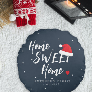 Coussins Ronds Noël chez soi chapeau de Père Noël nom de famille