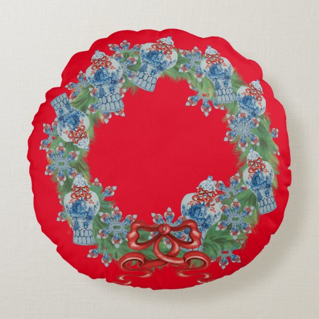 Coussins Ronds Noël Chinoiserie Ginger Jar Jars Jouer l'oreiller (Devant)