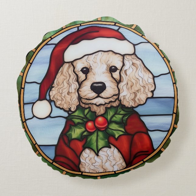Coussins Ronds Noël de caniche en verre (Dos)