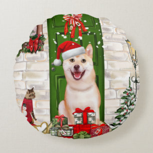 Coussins Ronds Noël de Chien Shiba Inu