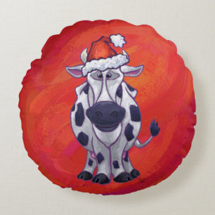 Coussins Ronds Noël de la vache sur Red Feild