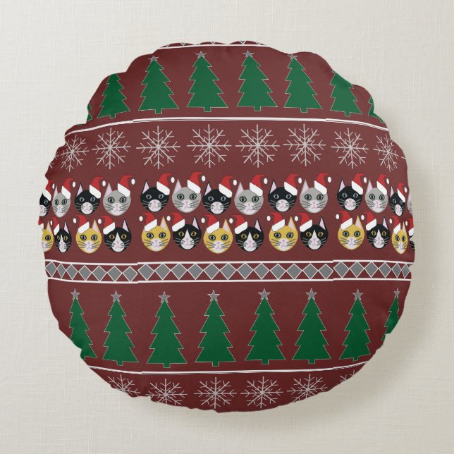 Coussins Ronds Noël des chats  (Devant)