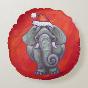Coussins Ronds Noël des éléphants en rouge