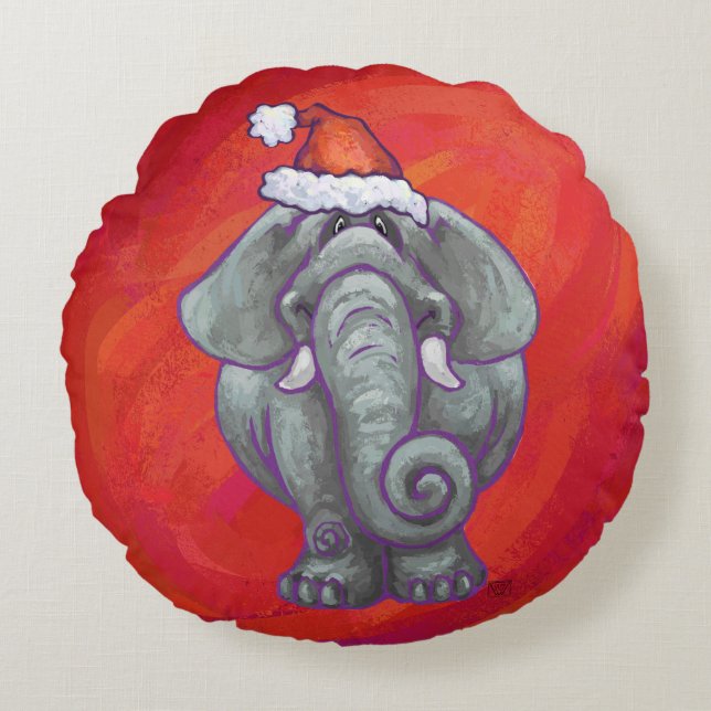 Coussins Ronds Noël des éléphants en rouge (Devant)