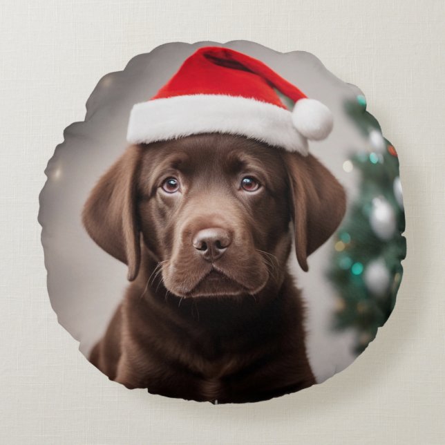 Coussins Ronds Noël du Labrador au chocolat (Devant)