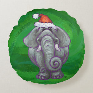 Coussins Ronds Noël Eléphant Sur Vert