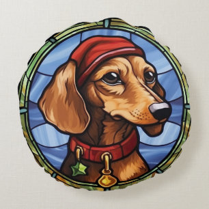 Coussins Ronds Noël en verre teint Dachshund