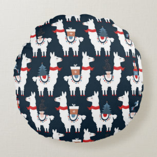 Coussins Ronds Noël lamas sans couture motif