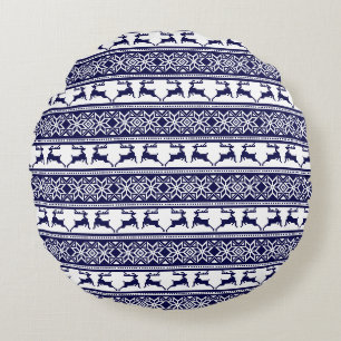 Coussins Ronds Noël, le bleu et le blanc scandinave