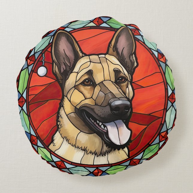 Coussins Ronds Noël Malinois Belge en Verre (Dos)