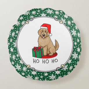 Coussins Ronds Noël Père Noël Goldendoodle (rouge or) Chien migno