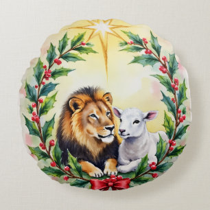 Coussins Ronds Noël religieux Le lion et l'agneau et l'étoile