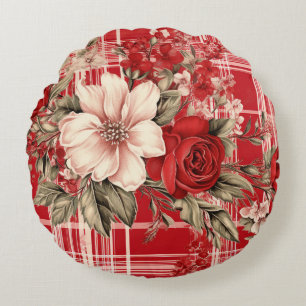 COUSSINS RONDS NOËL ROUGE PLANTÉ AVEC FLEURS DE VACANCES