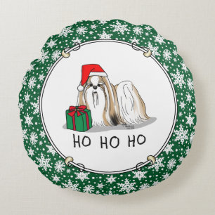Coussins Ronds Noël Santa Hat Chih Tzu (blanc tan) Chien mignonne