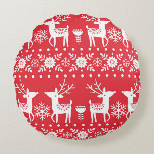 Coussins Ronds Noël scandinave : Snowflakes & Deer