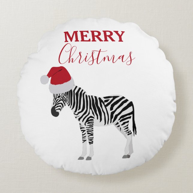 Coussins Ronds Noël Zebra Funny Animal avec Santa Hat (Devant)