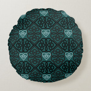 Coussins Ronds Noeud Celtique Moderne Et Coeur Dark Motif Turquoi