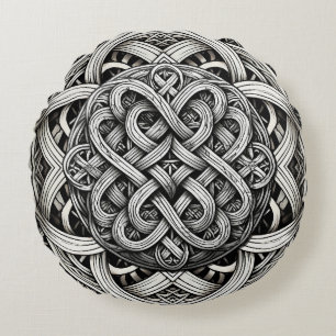 Coussins Ronds Nœud celtique noir et blanc détaillé 0001
