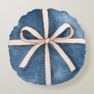Coussins Ronds Nœud Crème Bleu