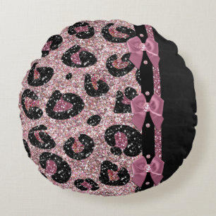Coussins Ronds Nœuds en ruban imprimé léopard rose rockabilly RAB