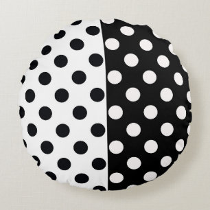 Coussins Ronds Noir Blanc demi-couleur fractionné en Pois Inverse