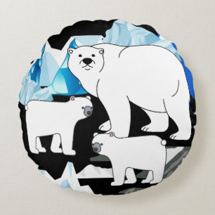 Coussins Ronds Noir Bleu Mignon Ours Polaire Glace Oursons Neige 