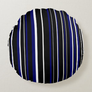 Coussins Ronds Noir, Bleu Nuit Foncé et Rayure de Code-Barres Bla