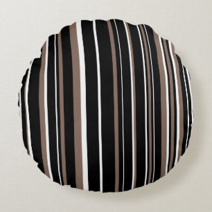 Coussins Ronds Noir, Brun Taupe et Rayure de Code-Barres Blanc