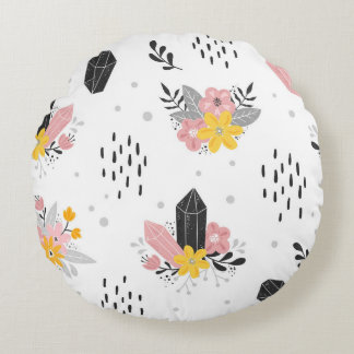 Coussins Ronds Noir, cristaux roses, sans couture florale.
