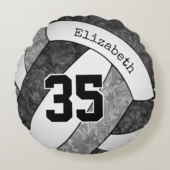 Coussins Ronds noir gris blanc filles volleyball équipe couleurs (Devant)