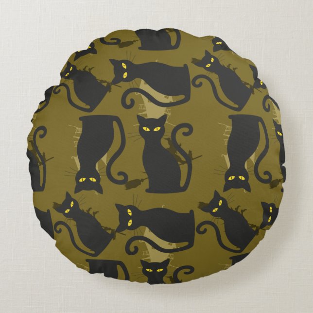 Coussins Ronds Noir Kitty Chat Metallizer Faco Déco (Devant)