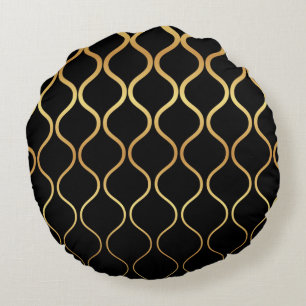 Coussins Ronds Noir, or, cool, tendance, design abstrait rétro