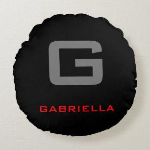 Coussins Ronds Noir Rouge Blanc Votre Nom Monogramme initial