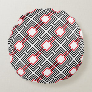 Coussins Ronds Noir Rouge & Géométrique Blanc