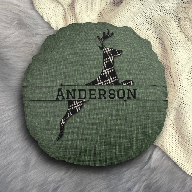 Coussins Ronds Noir Rustique Moderne Et Blanc Plaid Deer (Créateur téléchargé)