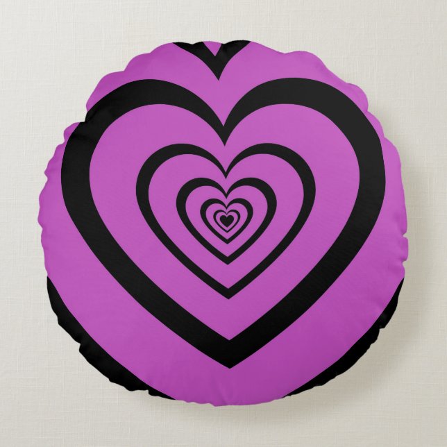 Coussins Ronds Noir violet Hypnotique Motif d'amour du coeur (Devant)