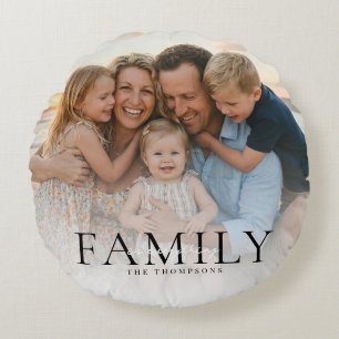 Coussins Ronds Nom de famille de typographie moderne Cadeau photo