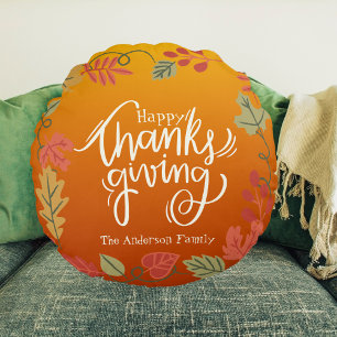 Coussins Ronds Nom de famille Modern Automne Bon thanksgiving d'a
